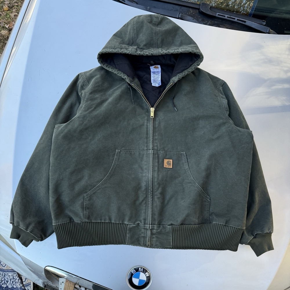 Carhartt J130MOS hooded Full Zip Green Workwear Jacket Men's XXL Insulated Grail